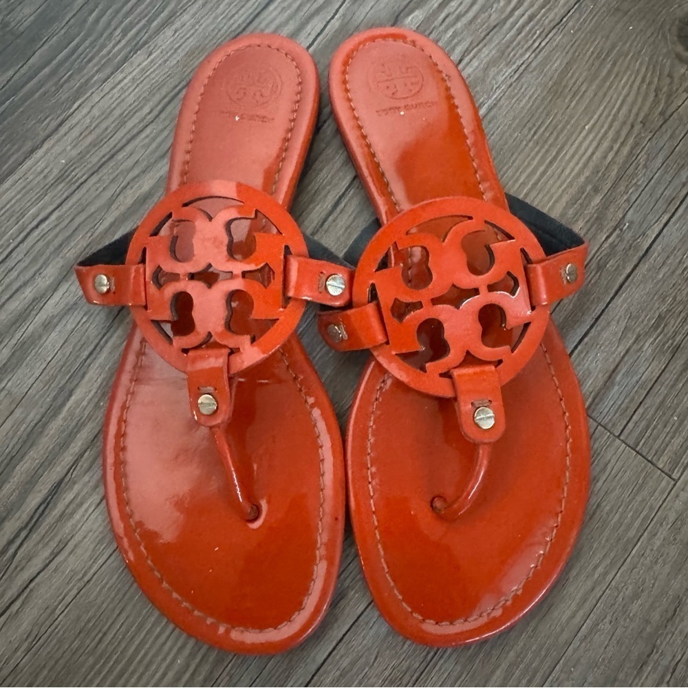 Tory Burch Patent Orange Miller Sandals Size 9.5